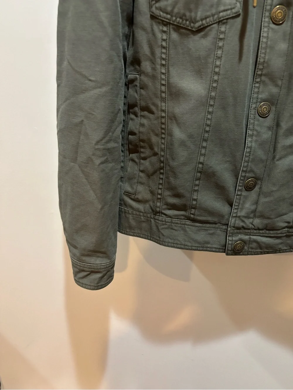 GUESS Olive Green Hooded Military-Style Jacket with Sherpa Trim